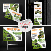 Groene, Oranje Lawn Care Landscaping Mowing Servic Visitekaartje