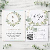 Waterverf Eucalyputus Greenery & Gold Wedding All In One Uitnodiging (Personaliseer de collectie van deze zelfstandige maker.)