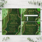 Green and Gold Agate Wedding Program Programmakaart (Personaliseer de collectie van deze zelfstandige maker.)