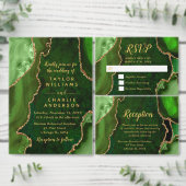 Green and Gold Agate Marble Wedding Menu (Personaliseer de collectie van deze zelfstandige maker.)
