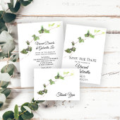 Groen Engels Ivy Vine Waterverf Wedding Tri-Fold Drieluik Uitnodiging