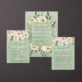 Floral Beige Blush Gold op Green Save the Date Aankondiging (Personaliseer de collectie van deze zelfstandige maker.)