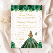 Groene Bloemen Brunette Haar Prinses Verjaardagsfe Kaart