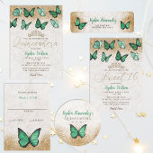 Rustige  Emerald Green Gold Butterfly Papieren Bordje