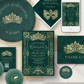 Groene Tiara kroon QR RSVP Quinceanera Informatiekaartje