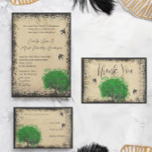 Elegant Green Tint Blue Heart Leaf Tree Wedding All In One Uitnodiging