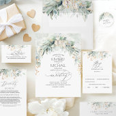 Boho Elegant Gold Glitter Greenery Baptisme Kaart