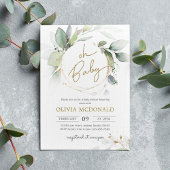 Oh Baby Greenery Gold Foliage Eucalyptus Invitatio Kaart