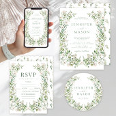 Groen bladeren bloemenbruids douche uitnodiging