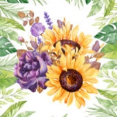 Greenery Sunflower and Paarse Florals Wedding All In One Uitnodiging