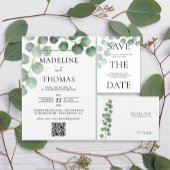 groen Waterverf laat foto QR code bruiloft Kaart