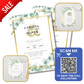 LeahG Eucalyptus Greenery Gold WEDDING QR CODE Inv