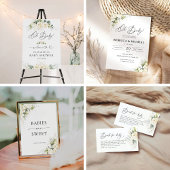 Huwelijksfeest registratie met groene witte rozen  informatiekaartje