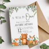 Een wild ONE Green Woodland Animals Baby shower All In One Uitnodiging