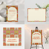 Groovy Vintage Oranje Bruiloftsshower Naam Bedankkaart