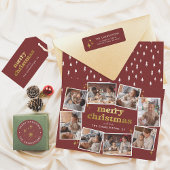 Glanzend Groovy Rood & Goud Vrolijk Kerstfeest 8 F Folie Feestdagenkaart