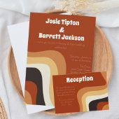 Retro 70s Wavy Burnt Oranje Groovy Wedding Kaart