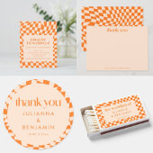 Budget Retro Orange Check Wedding QR Code Invite