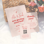 Groovy Sparkle Retro 70s Roze & Rood Foto Bruiloft Bedankkaart