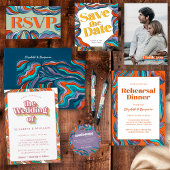 Boho Groovy Retro Blauwgroen Blauw Sinaasappel Typ Bedankkaart