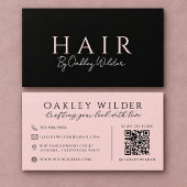 Moderne Kapsalon Zwart en Blush QR Code Visitekaartje