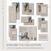 Haar Stylist Salon 3 Foto's QR Code Beige Vierkante Visitekaartje