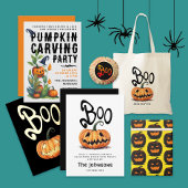 Retro Halloween Carving Witte Pompoenen Waterverf Kaart