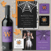 Halloween Spin Web Spooky Modern Paarse Party Kaart