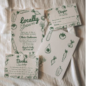 Hand getrokken groen lokaal geteeld boek aanvraag informatiekaartje