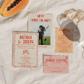 Retro Hand getekend Rood Blauw Cocktail Funky Wedd Save The Date