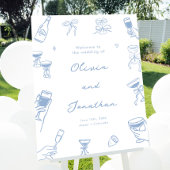 Hand getrokken Dusty Blue Wedding Place Card DIY Kaart