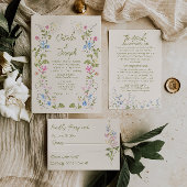 Hand Drawn Written Floral Summer Wedding QR Code RSVP Kaartje
