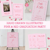 Hand getrokken doodle roze & rood afstudeerfeest servet