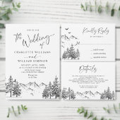Hand Drawn Mountains Forest Landscape Label (Personaliseer de collectie van deze zelfstandige maker.)