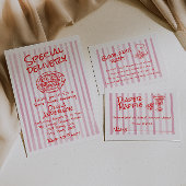 Hand getrokken rode roze pizza Baby luier Raffle Informatiekaartje