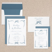 Hand getrokken lint Frans blauw verlovingsfeest Kaart