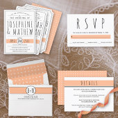 Moderne typografie perzik bruiloft afgerond kaart