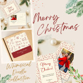 Hand getrokken grillige rode Doodle Kerstmis Satijnen Lint