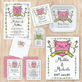 Hand getrokken ooievaar Crest Baby shower Papieren Bordje
