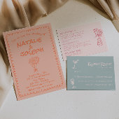 Hand Written Drawn Coral Retro Quirky Wedding Menu