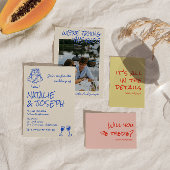 Retro Hand Drawn Blue Cake Bows Unique Wedding Kaart