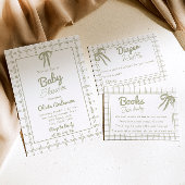 Retro Hand Drawn Green Gingham Bow Baby Shower Bedankkaart