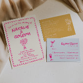 Hand getrokken kleurrijke bloemenvaas bruiloft det informatiekaartje