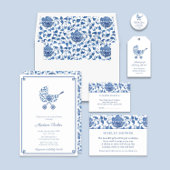 Blue and White Pram Chinoiserie Chic Baby shower Kaart