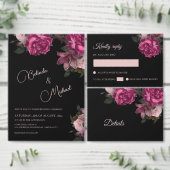 Hand Drawn Roses Black Floral RSVP Kaartje (Personaliseer de collectie van deze zelfstandige maker.)