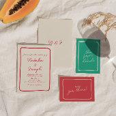 Hand-geschreven kleurrijke retro moderne bruiloft  informatiekaartje