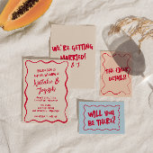 Hand geschreven getekende rode roze kleurrijke ret save the date