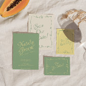 Retro Geel Handgeschreven Whimsical Bruiloft Detai Informatiekaartje