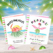 Happy Huladays Flamingo Tropical Beach Kerstmis Inpakpapier Vel
