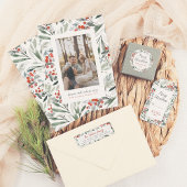 Waterverf Holly & Pine Kerstmis Familienaam Etiket